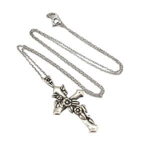 Vintage Sterling Silver Floral Cross Pendant Necklace